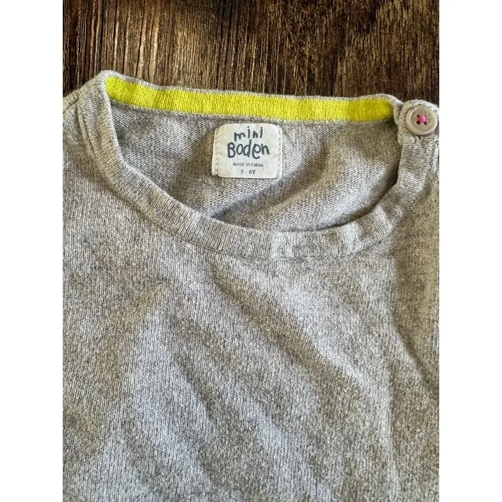 Vintage Mini Boden Girls Size 5-6 Grey Pink Flower Cashmere Blend Sweater Dress
